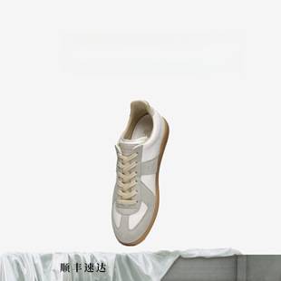 German Training Shoes Margiela Color-Blocked Genuine Leather Flat Sneakers Women's Sports Casual Versatile Couple Shoes Unisex High-Top Version