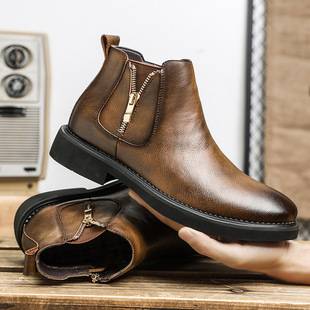 New Men's Chelsea boots slip-on business high-top casual short boots genuine leather European Martin boots one-piece delivery
