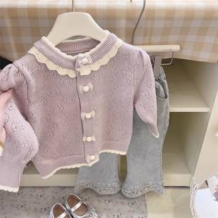 Girls' Sweater Coat Spring and Autumn 2024 New Western Style Baby Girl Long Sleeve Top Autumn Children's Knitted Cardigan