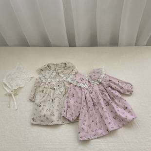 Clearance of Discontinued Sizes 5: Girls' Floral Lace Collar Dress, Autumn Korean Children's Clothing, Sweet Long Dress for Baby Girls