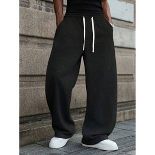 2026 European and American cross-border Amazon men's spring and autumn trendy straight-leg sweatpants with drape effect, wide-leg sports casual trousers