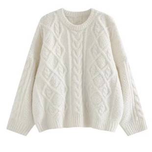 Twist Sweater Women's Autumn and Winter Soft Glutinous All-match Creamy White Crew Neck Loose Pullover Lazy Style Outer Wear Knitted Sweater