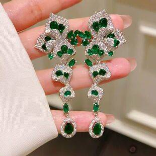 "Wedding in Dreams" Luxurious Full-Diamond Zircon Flower Bridal Earrings Wedding Dress Drop Earrings Exquisite Women's Ear Jewelry