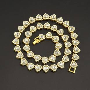 10mm Fashionable Cross-Border Ins-Style Heart-Shaped Chain Necklace, Heart-Shaped Diamond-Studded Cuban Chain, Broken Bone Chain Accessory