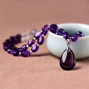 Amethyst Simple Natural Color Water Drop Pendant Necklace Collarbone Chain Holiday Gift Water Drop Pendant Mother's Birthday Gift for Women