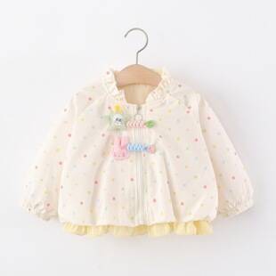 Girls' children's clothing, spring and autumn jacket, sweet cartoon polka dot coat for baby girls, toddler outerwear