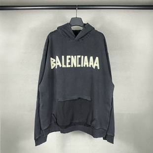 Authentic Version of Trendy Brand 2024 New Classic Style Tape-Printed Washed Long-Sleeve Hooded Sweatshirt