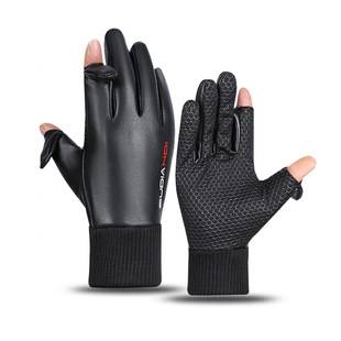 Winter Leather Warm Gloves with Fleece Lining, Thickened, Non-Slip, Fingerless, Windproof, Water-Resistant, Touchscreen-Compatible, Flip-Top Gloves for Men