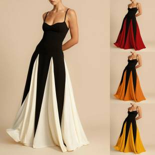 Cross-border Elegant Fashion Sexy Nightclub Trend Shoulder Stitching Large Skirt Sling dress Women's Evening Dress
