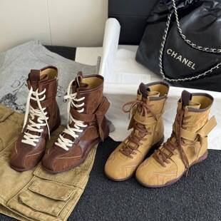 First Encounter Season Retro German Army Martin Boots Casual Sports Ankle Boots 2026 Autumn New Collection Round Toe Mid-Calf Western Boots for Women