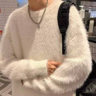 Atmosphere sense imitation mink sweater men's autumn and winter thick gentle lazy wind loose round neck knitted sweater wholesale