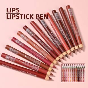 Foreign Trade Xinjiang Lip Liner 12 Colors Long-Lasting High Color Saturation Lip Shaping Lip Liner with Built-In Sharpener