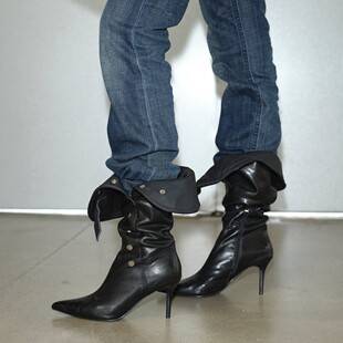 European and American style sexy women's foldable two-way button stacked boots, 2026 autumn new pointed toe stiletto long boots