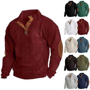 Men's European and American Export Corduroy Pure Color Splicing Long-Sleeved Shirt Pullover Retro Casual Large Size Men's Jacket for Men