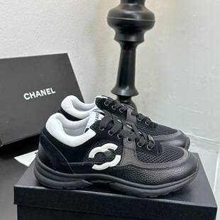 2025 New Style Chanel Sneakers, Genuine Leather, Thick-Soled, Casual, Breathable Mesh, Chunky Dad Shoes, Retro Panda Shoes