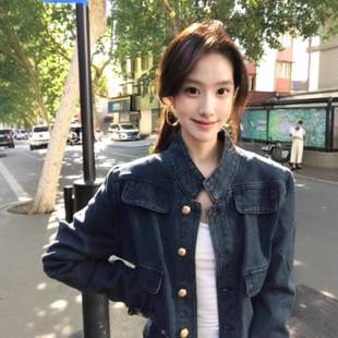 American Retro Short Denim Jacket for Women, Spring and Autumn 2026 New Design, Casual Chanel-Style Jacket Top
