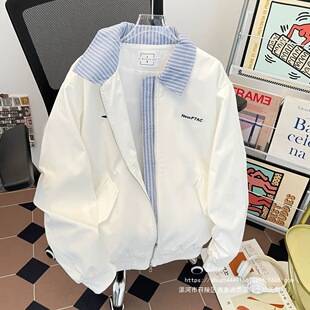 Korean-style preppy two-piece patchwork lapel jacket for women, spring and autumn, high-end, couple's, niche, chic cardigan jacket