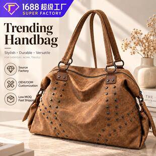 Cross-Border Popular Tote Bag for Women with Rivets, Large Capacity, New Style Shoulder Bag, Retro Handbag, Commuter Trendy Underarm Bag