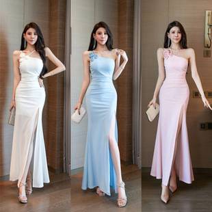 Elegant Slim-Fit Slit Long Dress for Women, New Style Strapless Fishtail Evening Gown, Sexy Tube Top Dress, Slimming and Hip-Hugging