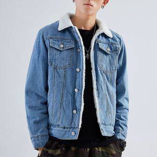 Autumn and Winter fleece-lined Jacket Denim Men's Coat Cotton-padded Clothes Loose plus size Cashmere Korean-style Thickened Warm Cotton-padded Coat