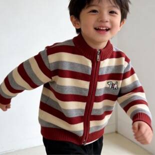 New autumn and spring collection of children's clothing: stylish and trendy embroidered zip-up cardigan sweaters for boys, suitable for toddlers and young children