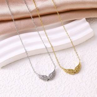 Stainless Steel Personalized Angel Double Open Hole Wings Pendant Necklace 18K Women's Necklace Jewelry Gifts Wholesale