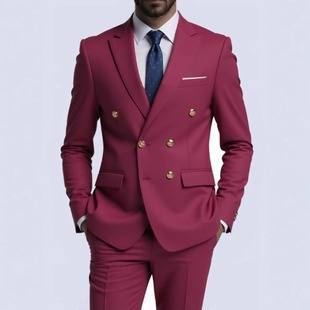 Double-Breasted Casual Suit Jacket Men's Spring & Fall High-End Slim Business Formal Wear Texture Double Slit Single-Piece Suit