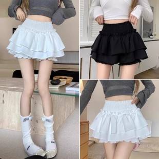 Black Pleated Skirt for Women, Summer Ballet Style Cake Skirt, High-Waisted Slimming Look A-Line Skirt, Anti-Exposure Shorts Skirt