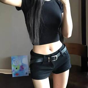 Black low waist Denim shorts women's summer hip light subculture hot pants American hot girl elastic pants wholesale