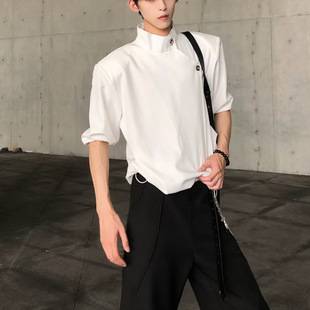 2026 Summer Men's Shirts, New Men's Clothing, Men's Stand-Up Collar, Diagonal Placket, Short-Sleeved, Non-Iron, Thin Shirts
