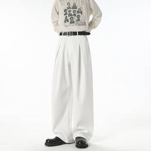 Solid Color Casual Trousers for Men, High-End, Stylish, American-Style Wide-Leg Pants, Work-Casual, Unisex