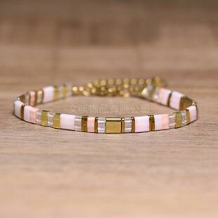Hot-Selling Tila Rice Bead Bracelet with Gold and Natural Stone Geometric Design, Unique and Fashionable Versatile Jewelry Wholesale