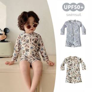 Baby Boy Ins One-Piece Swimsuit Kidsren's Sun Protection Swimsuit Boy's Long-Sleeved Baby Swimsuit Kidsren's Sun Protection Swimsuit
