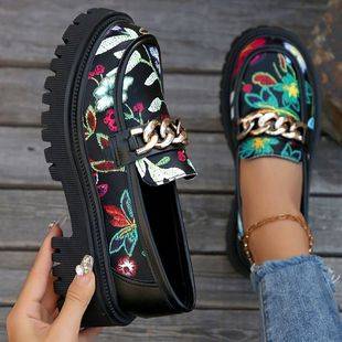 Foreign Trade Large Size British Style 2025 Spring, Winter and Autumn New Style Loafers, Versatile and Stylish Thick Heels, Trendyy Retro Small Leather Shoes