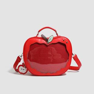 Cute Apple Dual-purpose Backpack Japanese-style insPU Portable Crossbody Bag College-style Painful Bag Transparent Baby Bag