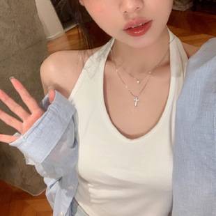 Bm Style Rhinestone Cross Necklace Accessories for Women, Niche Versatile Layering Style, Light Luxury Neck Chain, Clavicle Chain Jewelry