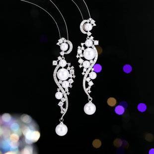 Bridal Earrings for Women, Zircon, Light Luxury, Vintage, Elegant, Niche Wedding Earrings, French-Style Pearl Studs, 925 Silver Needles