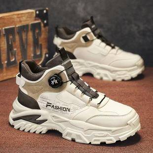 Rotating Button Autumn and Winter New Height-Increasing Sports Shoes High-Top Casual Men's Shoes Thick-Soled Outdoor Workwear Boots for Men
