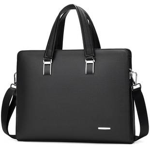 Business Computer Bag for Men, Portable Briefcase, 14inch Horizontal Style, Large Capacity, First-Layer Cowhide, Exclusively for Cross-Border Sales
