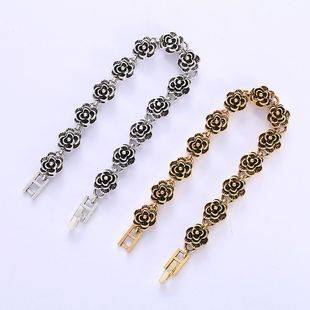 Retro Black Rose Bracelet European and American Cuban Accessories Personalized Hip-Hop Street Style Trendy Accessories Factory Wholesale