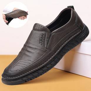 Men's Shoes 2024 Spring New Breathable Men's Casual Leather Shoes Soft Surface Soft Sole Daily Slip-On Driving Casual Shoes