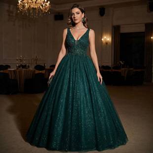 Foreign trade supply evening dress, V-neck, sleeveless, elaborate floor-length tulle skirt, colorful gauze, suitable for adult ceremonies, dinner parties, and balls