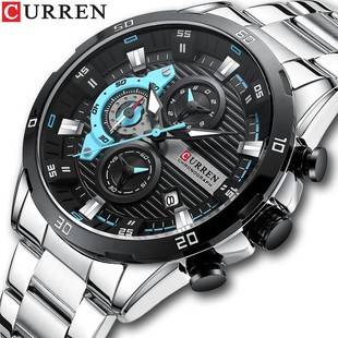 Curren Business Men's Watch Waterproof Luminous Watch Three-Eye Six-Pin Dial Steel Strap Classic Quartz Watch 8402