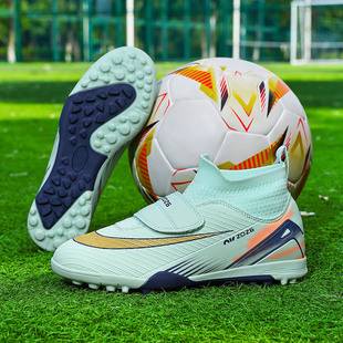 New cross-border high-top Velcro children's soccer shoes for older kids, training shoes for artificial turf, running sports shoes for students