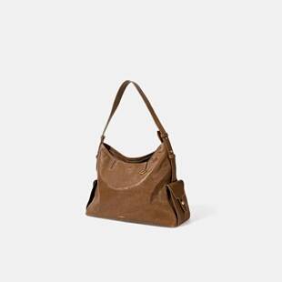 Mountain Trail Travel Hobo Bag Large Capacity Single Shoulder Crossbody Laptop Bag Commuting Retro Niche Versatile Genuine Leather Bag
