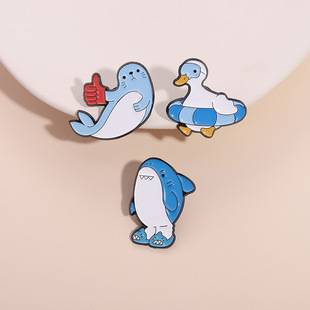 marine animal shark seal swimming ring duck cute brooch metal badge clothing accessories collar pin factory wholesale