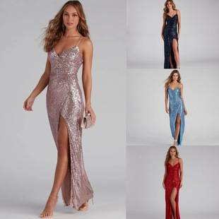 Cross-Border Sequin Suspender Dress Summer New Host Banquet Sexy Prom Evening Dress Dress