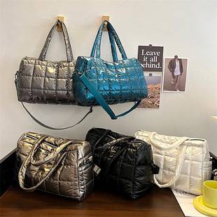 Cross-Border 2025 Autumn and Winter New Cotton Clothing Bag Embroidery Thread Space Cotton Crossbody Bag Fashion Glossy Women's Bag Casual Handbag