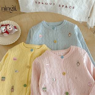 Ningli Baby Girl Cute Embroidered Sweater Outer Wear Baby Girl Children Spring and Autumn New Style Girls Knitted Jacket Cross-Border