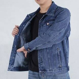 Spring Denim Jacket Men's Thick Loose Large Size Work Jacket Lapel Multi-Pocket Denim Top Men